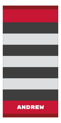 Thumbnail for Personalized Rugby Stripes Beach Towel I - Red and Grey - Text Bottom - Front View