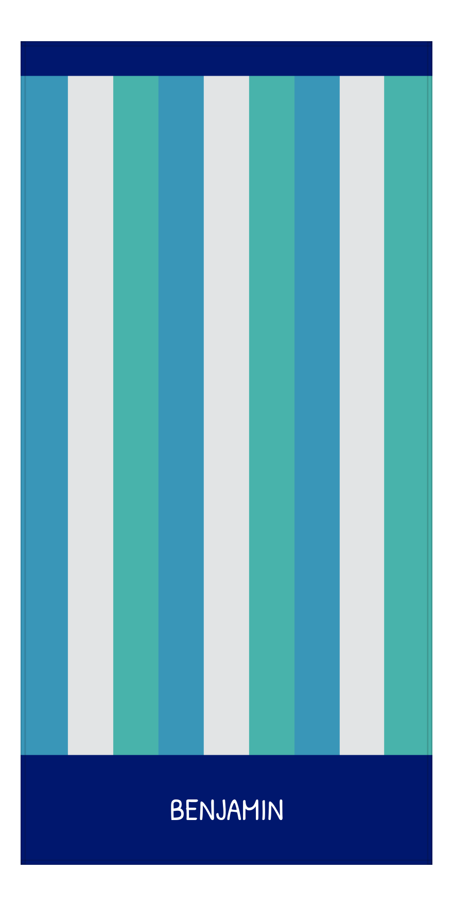 Personalized Rugby Stripes Beach Towel II - Blue - Text Bottom - Front View