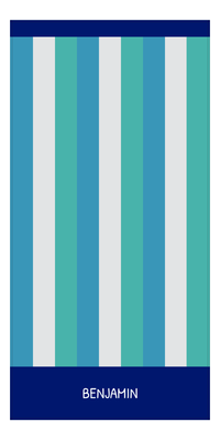 Thumbnail for Personalized Rugby Stripes Beach Towel II - Blue - Text Bottom - Front View