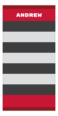 Thumbnail for Personalized Rugby Stripes Beach Towel I - Red and Grey - Text Top - Front View