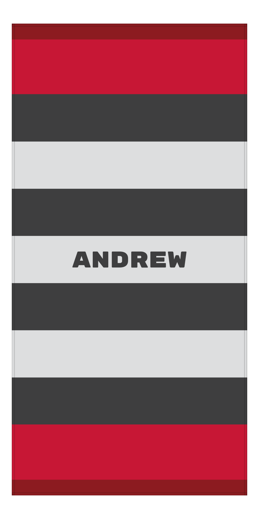 Personalized Rugby Stripes Beach Towel I - Red and Grey - Text Center - Front View