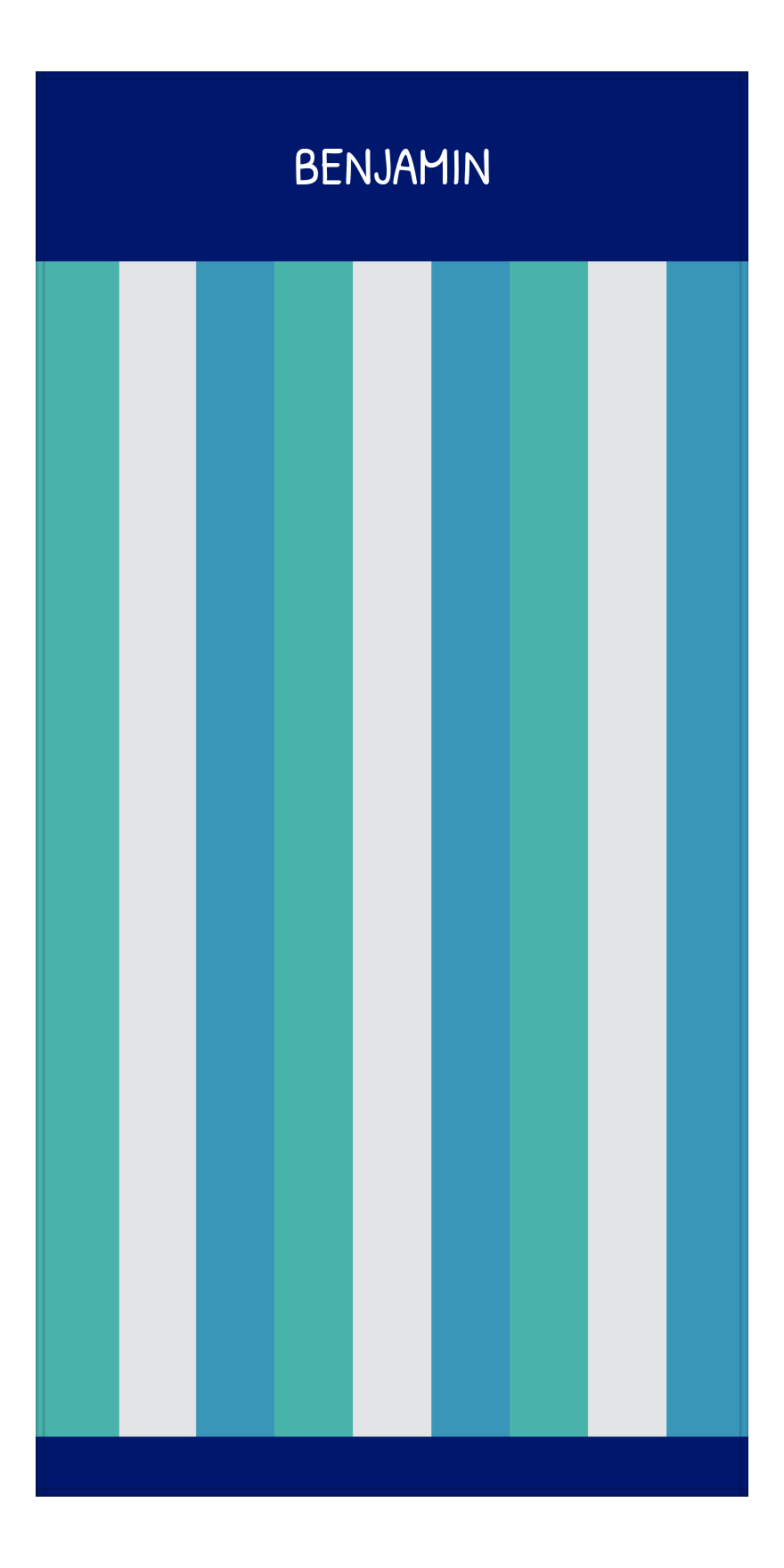 Personalized Rugby Stripes Beach Towel II - Blue - Text Top - Front View