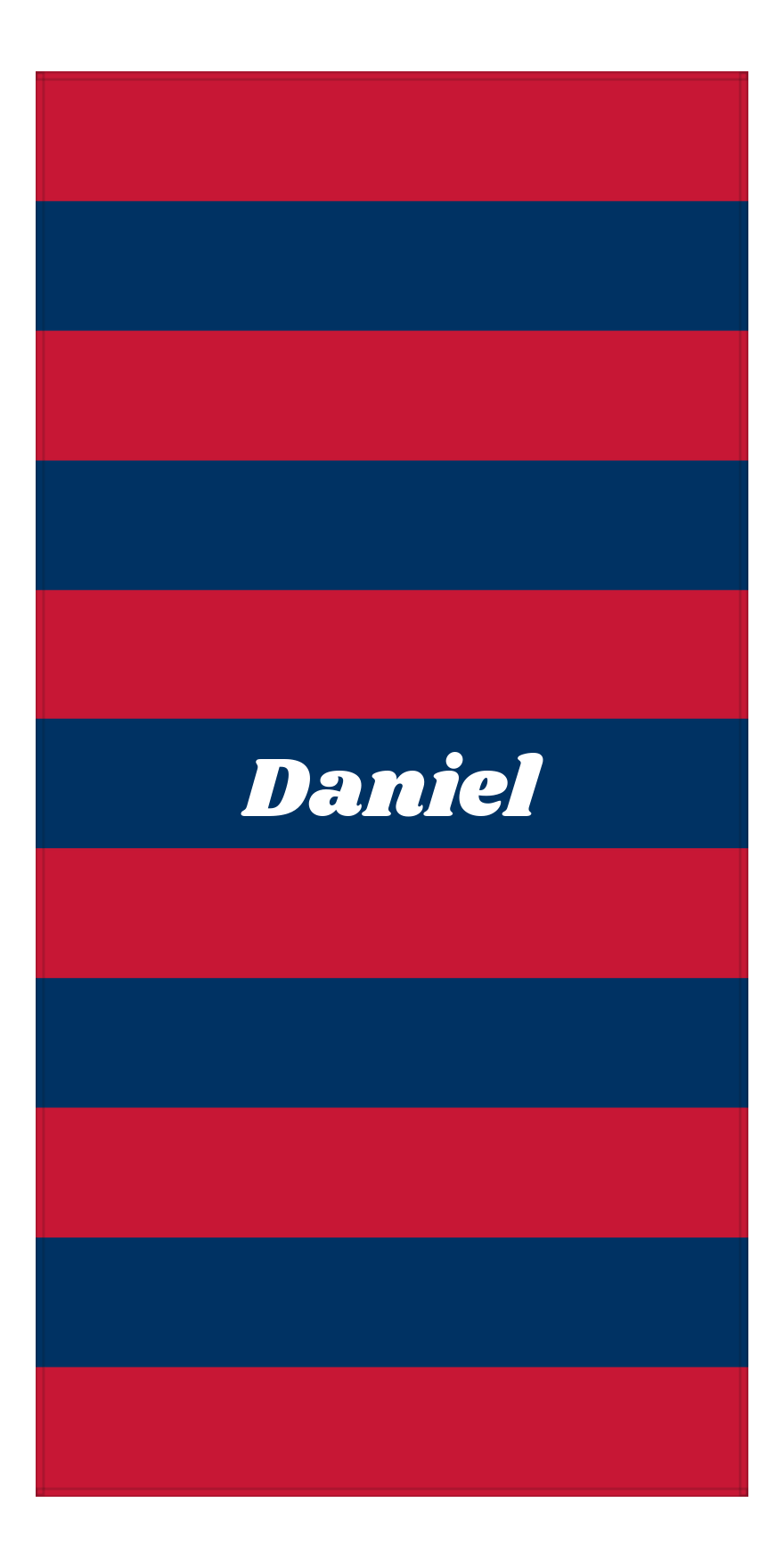 Personalized Rugby Stripes Beach Towel IV - Red and Blue - Front View