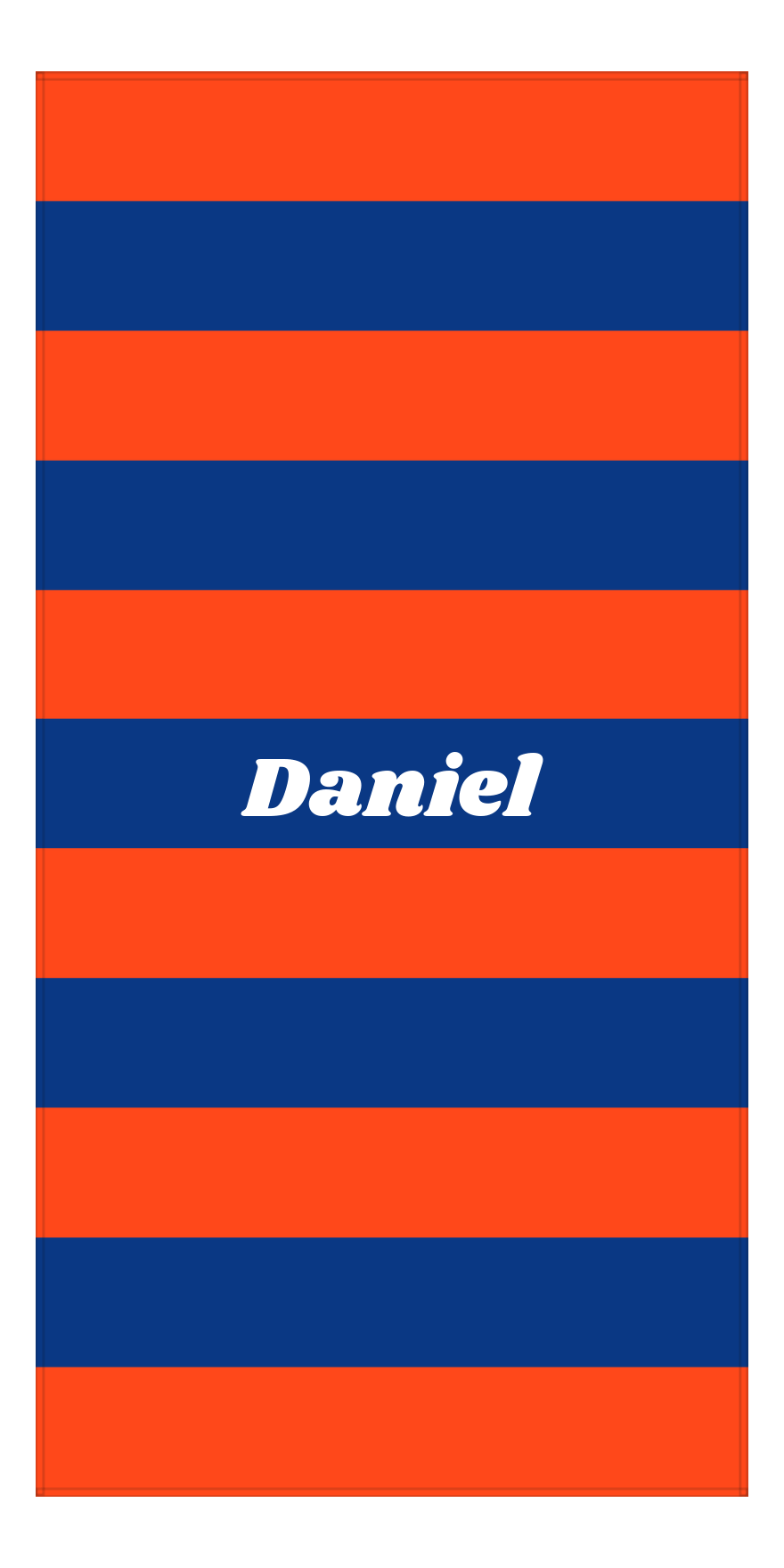 Personalized Rugby Stripes Beach Towel IV - Orange and Blue - Front View