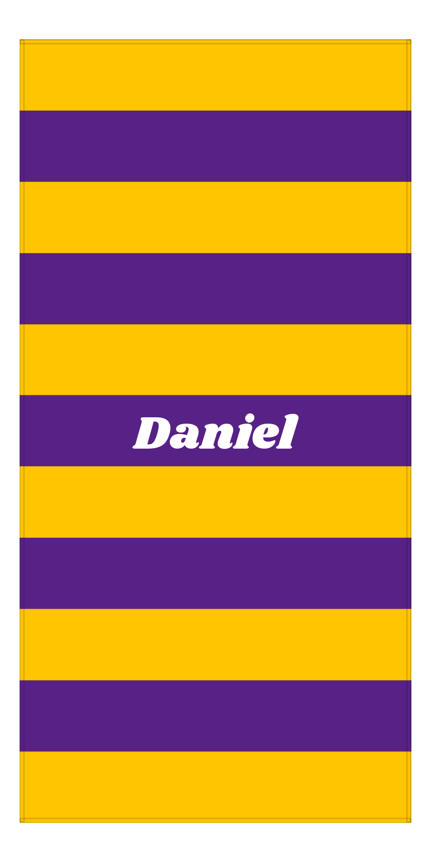 Personalized Rugby Stripes Beach Towel IV - Purple and Gold - Front View