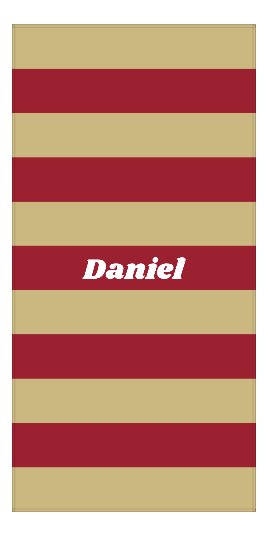 Personalized Rugby Stripes Beach Towel IV - Red and Gold - Front View