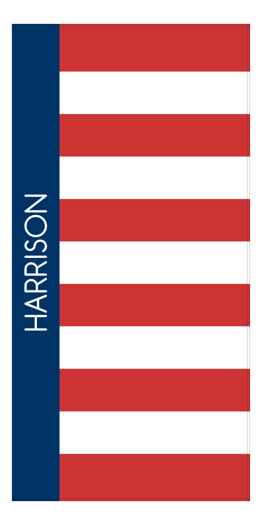 Personalized Rugby Stripes Beach Towel V - Red, White, and Blue - Front View