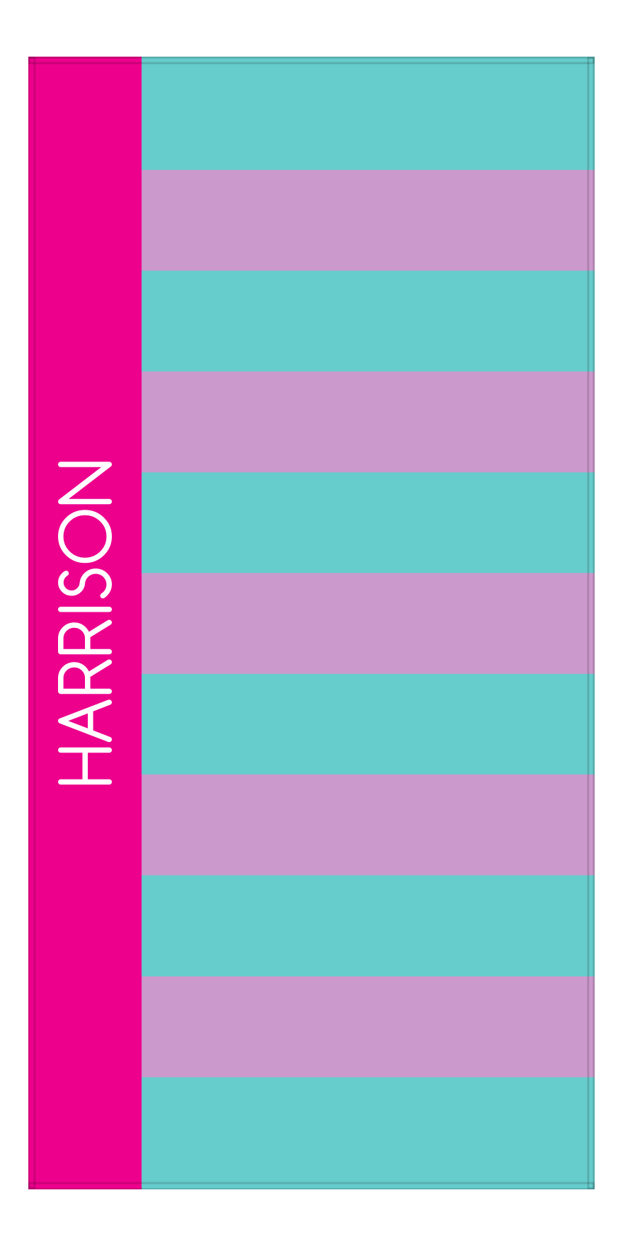 Personalized Rugby Stripes Beach Towel V - Teal and Pink - Front View