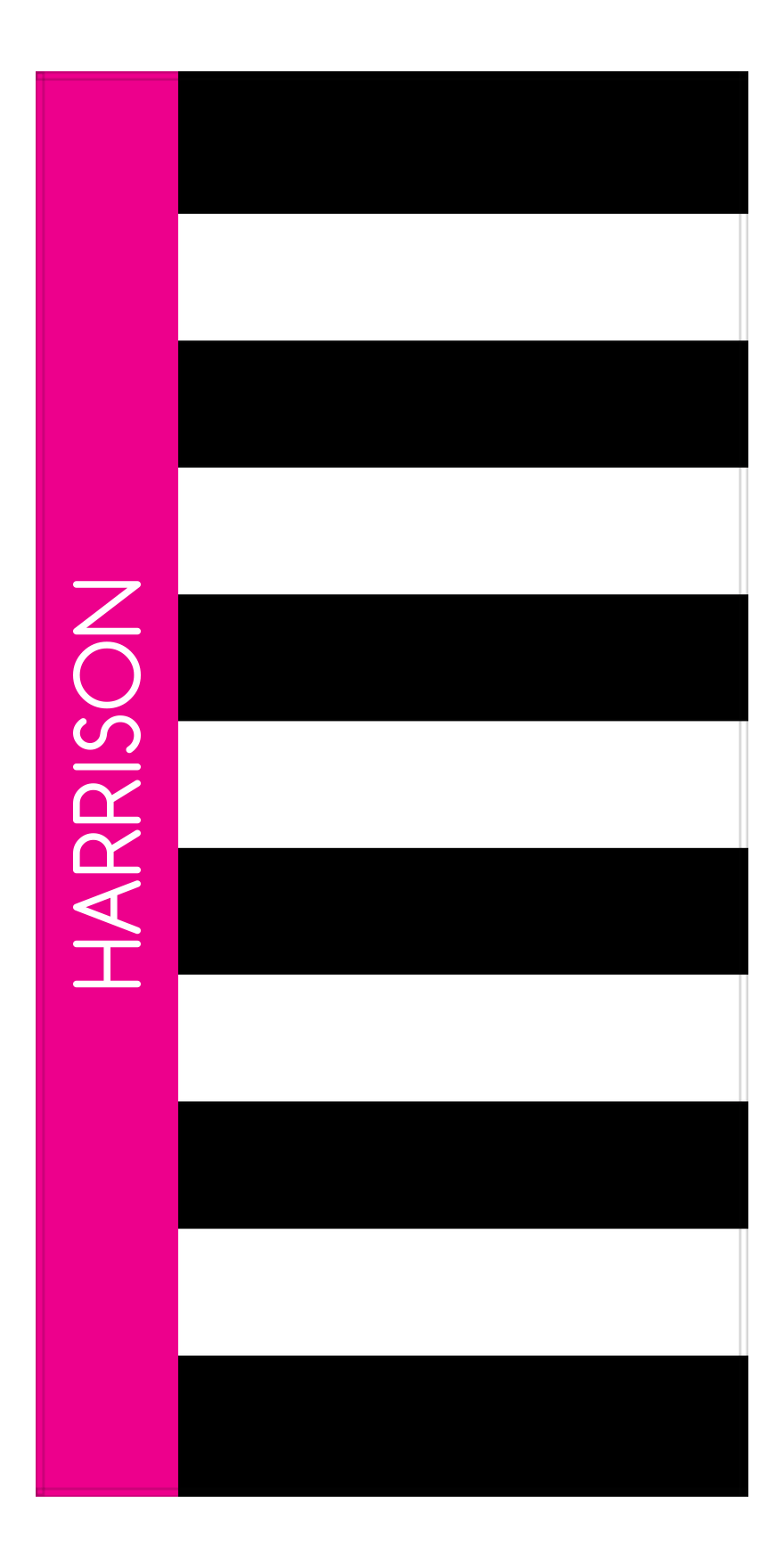 Personalized Rugby Stripes Beach Towel V - Black, White, and Pink - Front View