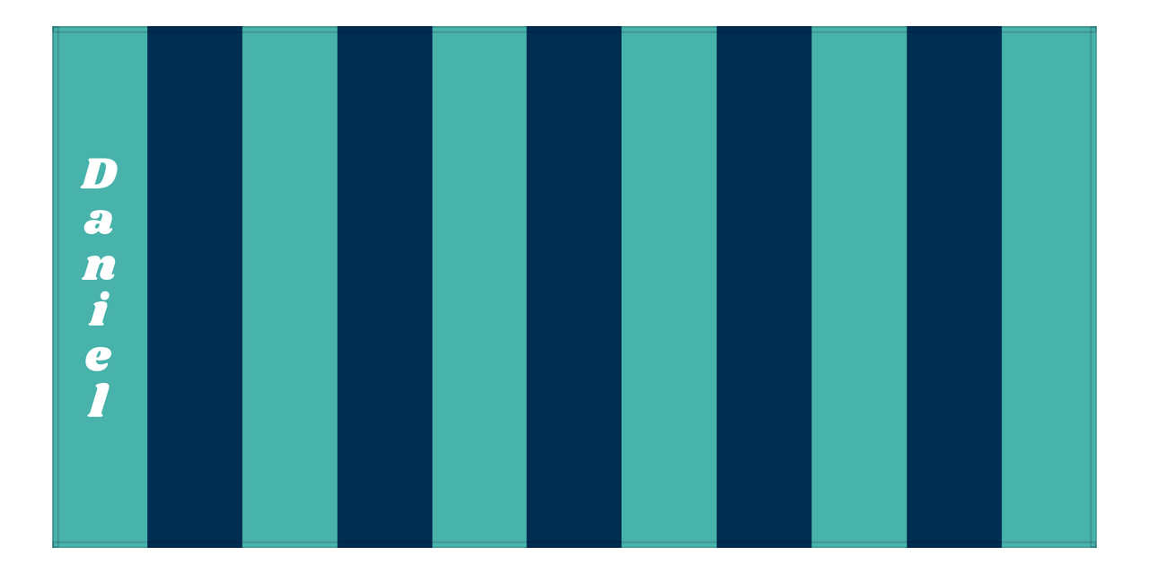 Personalized Rugby Stripes Beach Towel IV - Horizontal - Blue and Teal - Text Left - Front View
