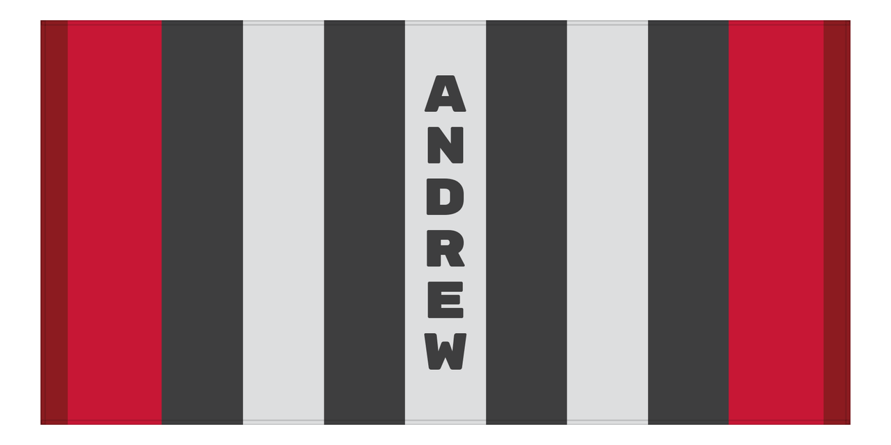 Personalized Rugby Stripes Beach Towel I - Horizontal - Red and Grey - Text Center - Front View