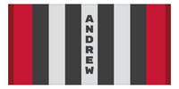 Thumbnail for Personalized Rugby Stripes Beach Towel I - Horizontal - Red and Grey - Text Center - Front View