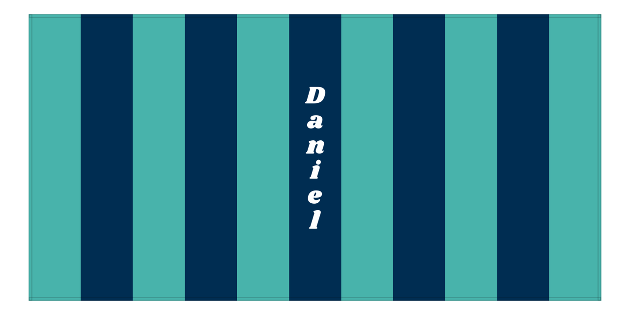 Personalized Rugby Stripes Beach Towel IV - Horizontal - Blue and Teal - Text Center - Front View