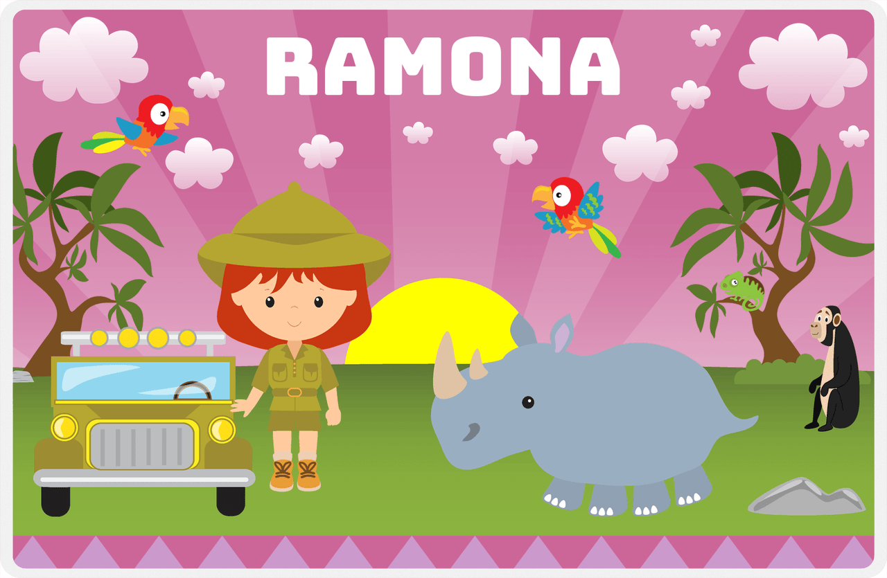 Personalized Safari / Zoo Placemat II - Rhino Buddy - Redhead Girl -  View