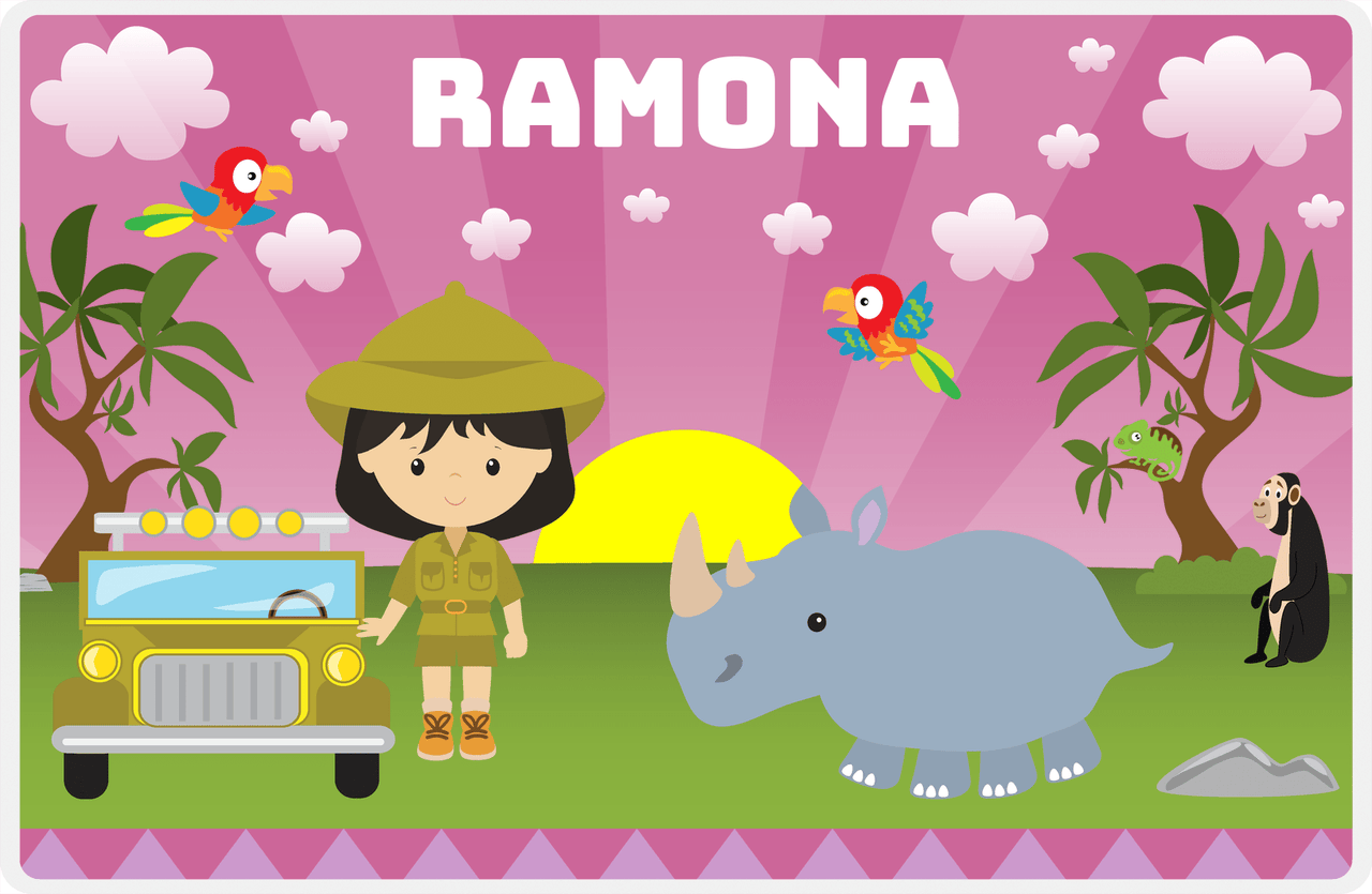 Personalized Safari / Zoo Placemat II - Rhino Buddy - Asian Girl -  View
