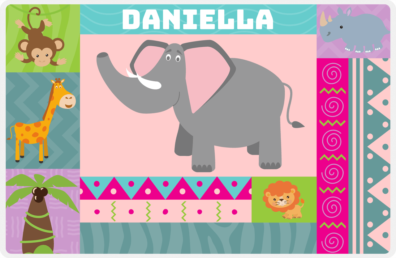 Personalized Safari / Zoo Placemat XI - Safari Kids - Pink Background -  View