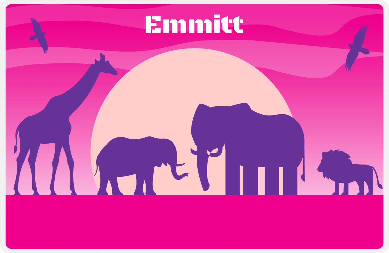 Personalized Safari / Zoo Placemat XII - Adventure Safari - Pink Background -  View