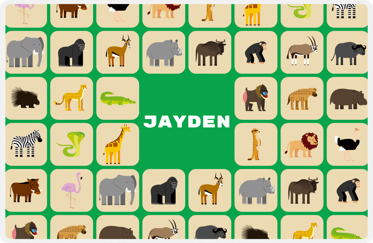 Personalized Safari / Zoo Placemat XIII - Safari Boxes - Green Background -  View