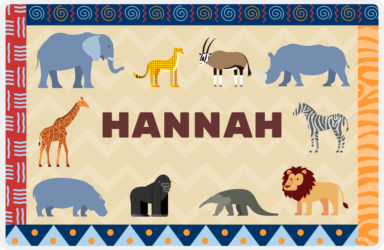 Personalized Safari / Zoo Placemat XIV - Border Patterns - Tan Background -  View