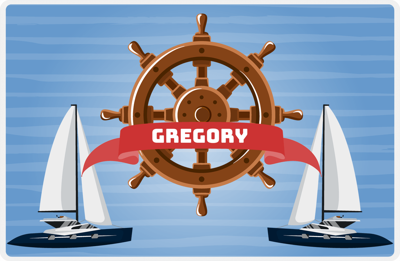 Personalized Sailboats Placemat IX - Ships Wheel -  View