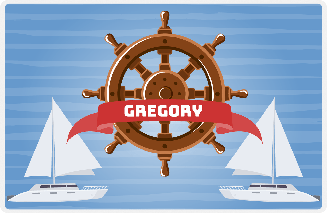 Personalized Sailboats Placemat IX - Ships Wheel -  View