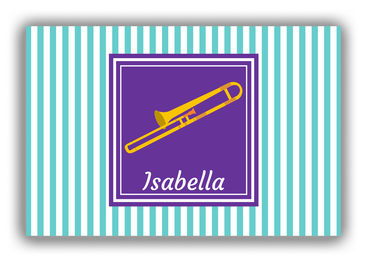 Personalized School Band Canvas Wrap & Photo Print I - Teal Background - Trombone - Front View