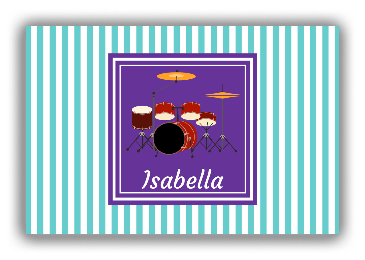 Personalized School Band Canvas Wrap & Photo Print I - Teal Background - Drum Kit - Front View