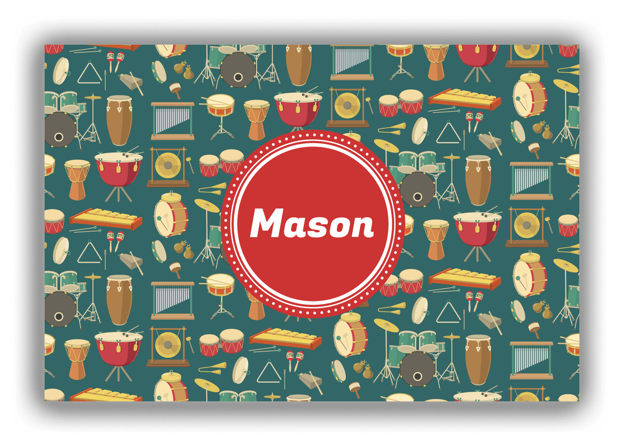 Personalized School Band Canvas Wrap & Photo Print II - Dark Teal Background - Circle Nameplate - Front View