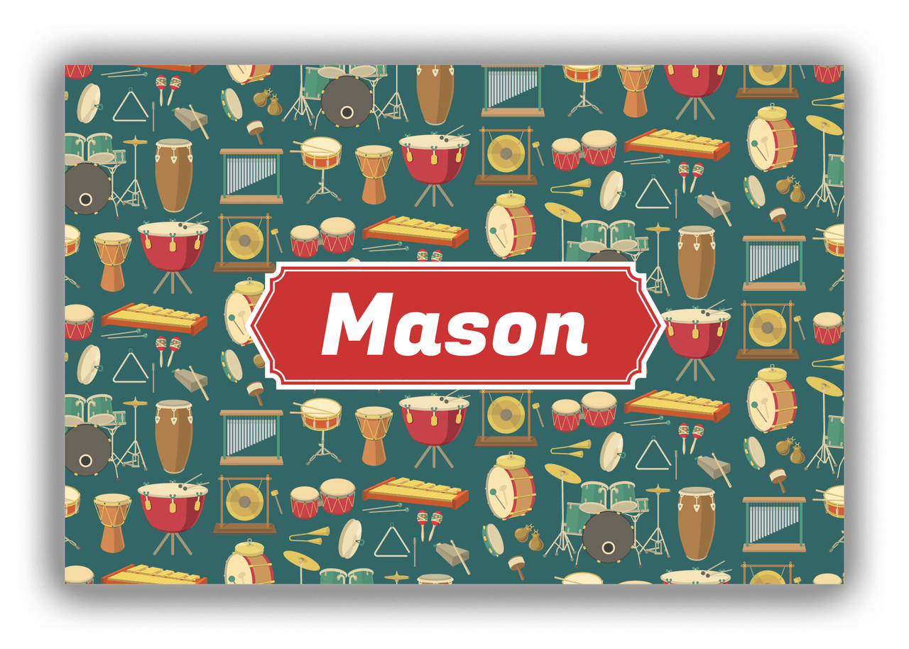 Personalized School Band Canvas Wrap & Photo Print II - Dark Teal Background - Decorative Rectangle Nameplate - Front View