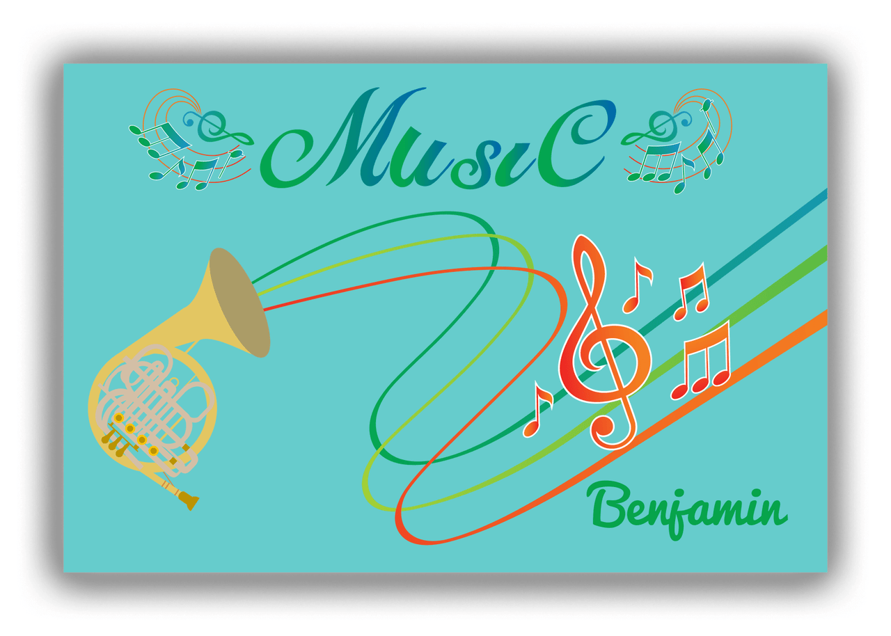 Personalized School Band Canvas Wrap & Photo Print IV - Teal Background - French Horn - Front View