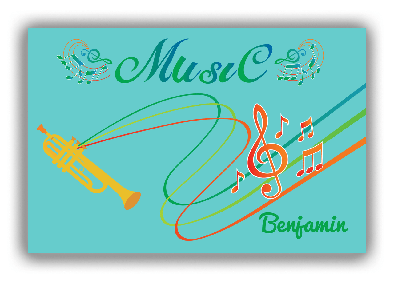 Personalized School Band Canvas Wrap & Photo Print IV - Teal Background - Trumpet - Front View