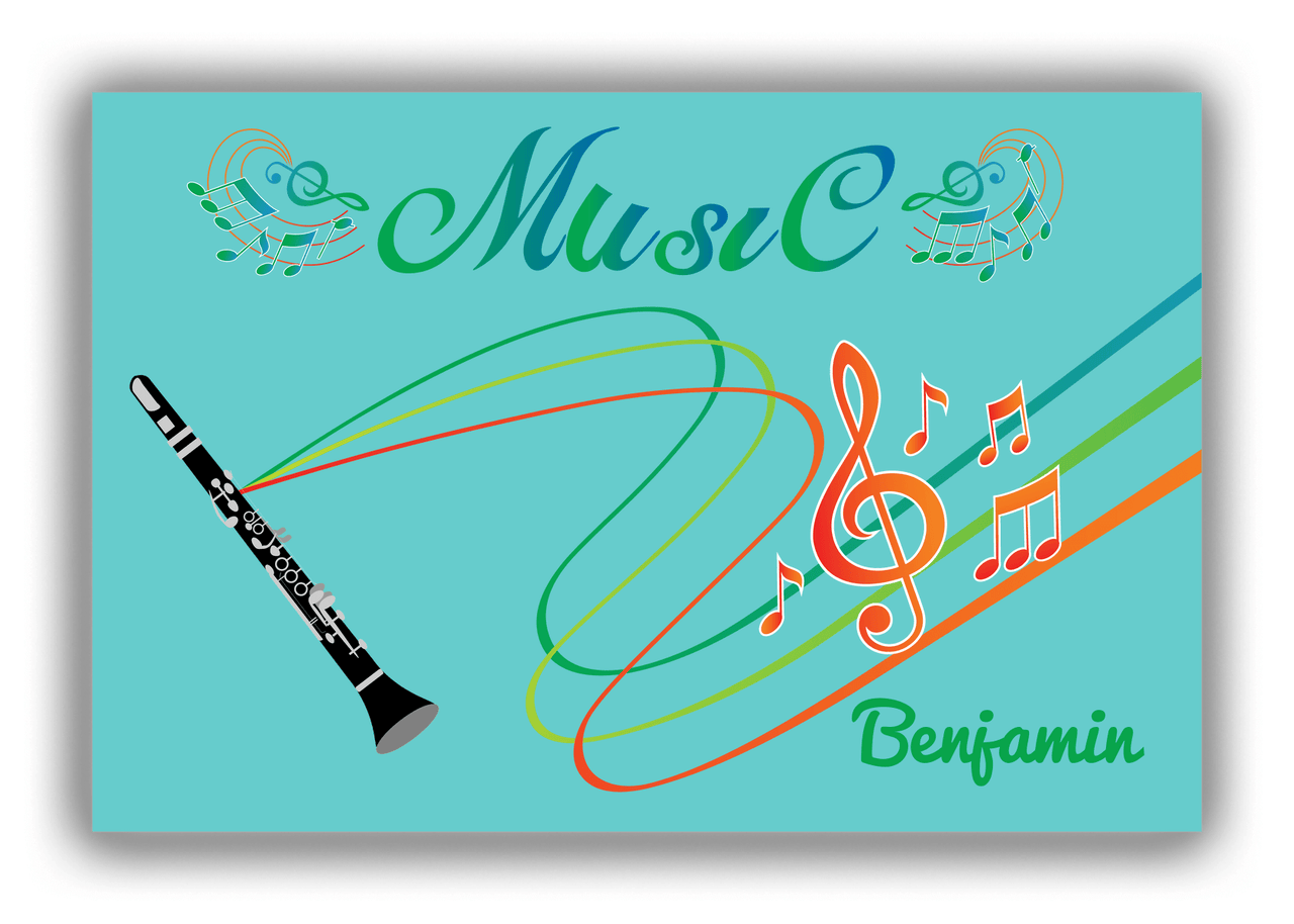 Personalized School Band Canvas Wrap & Photo Print IV - Teal Background - Clarinet - Front View
