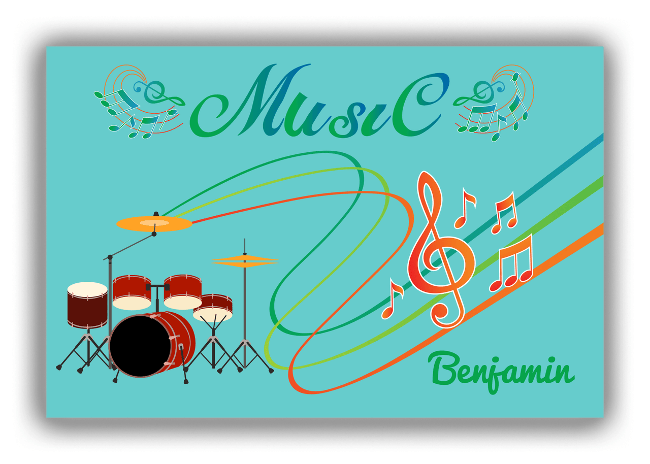 Personalized School Band Canvas Wrap & Photo Print IV - Teal Background - Drum Kit - Front View