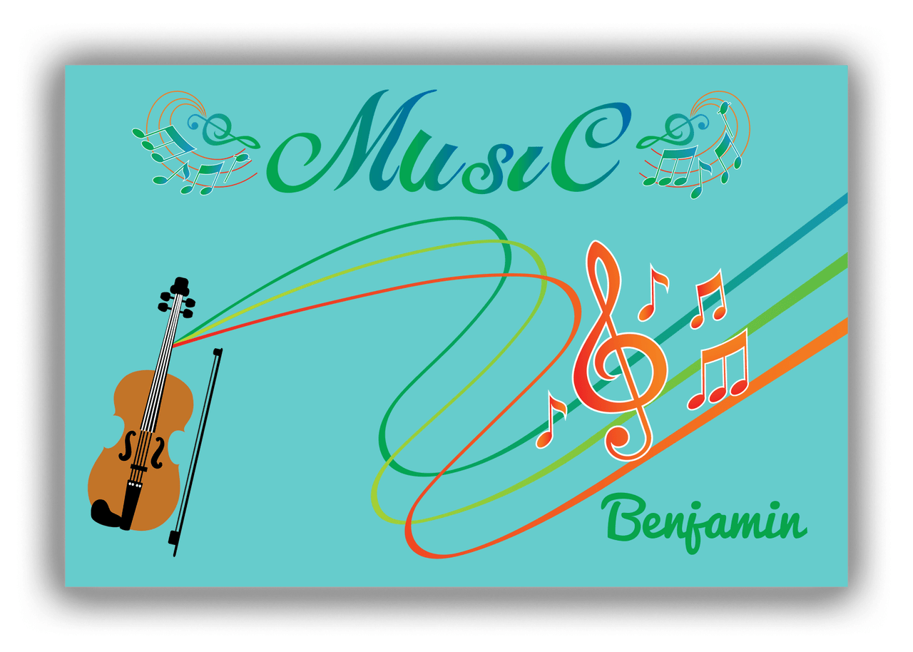Personalized School Band Canvas Wrap & Photo Print IV - Teal Background - Violin - Front View