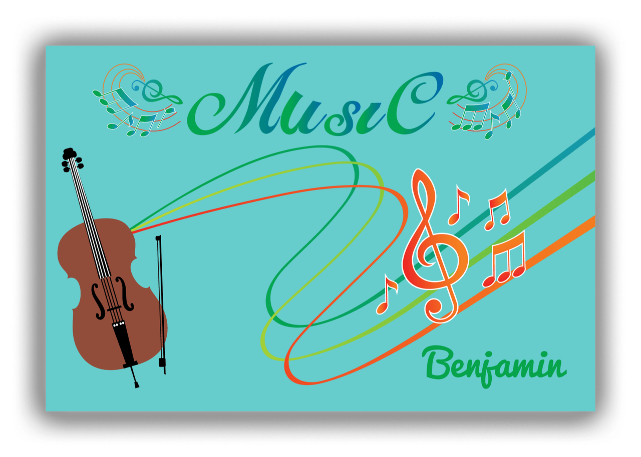 Personalized School Band Canvas Wrap & Photo Print IV - Teal Background - Cello - Front View