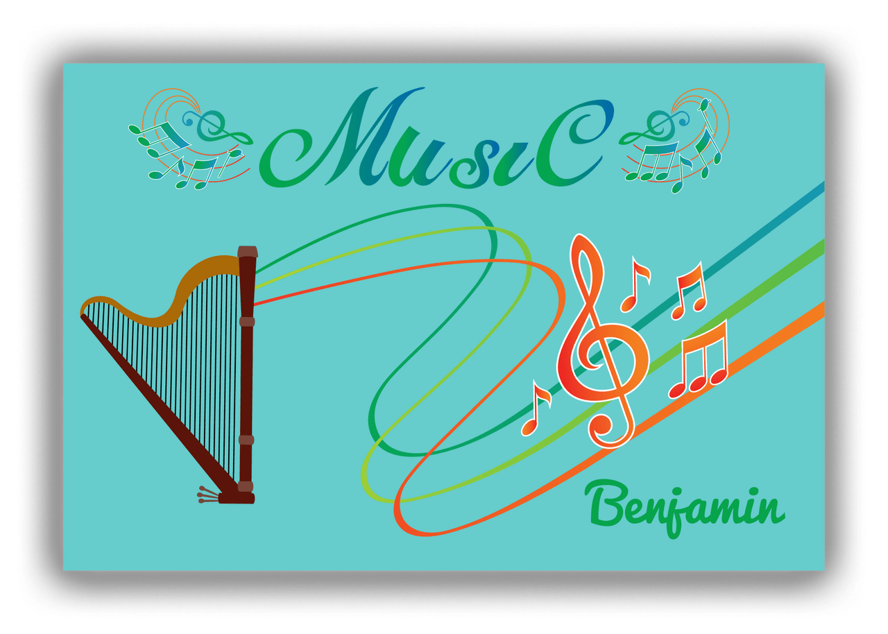 Personalized School Band Canvas Wrap & Photo Print IV - Teal Background - Harp - Front View