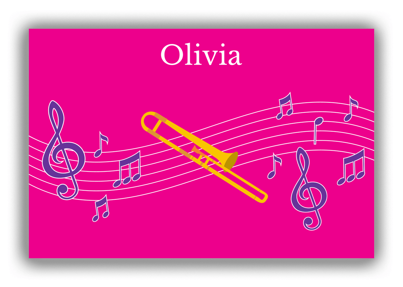 Personalized School Band Canvas Wrap & Photo Print V - Pink Background - Trombone - Front View