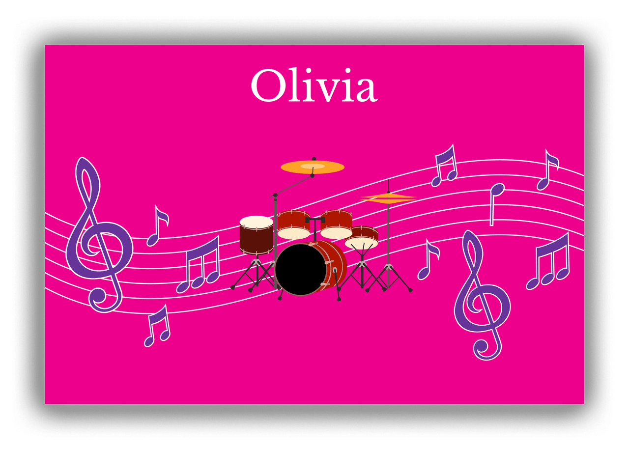 Personalized School Band Canvas Wrap & Photo Print V - Pink Background - Drum Kit - Front View