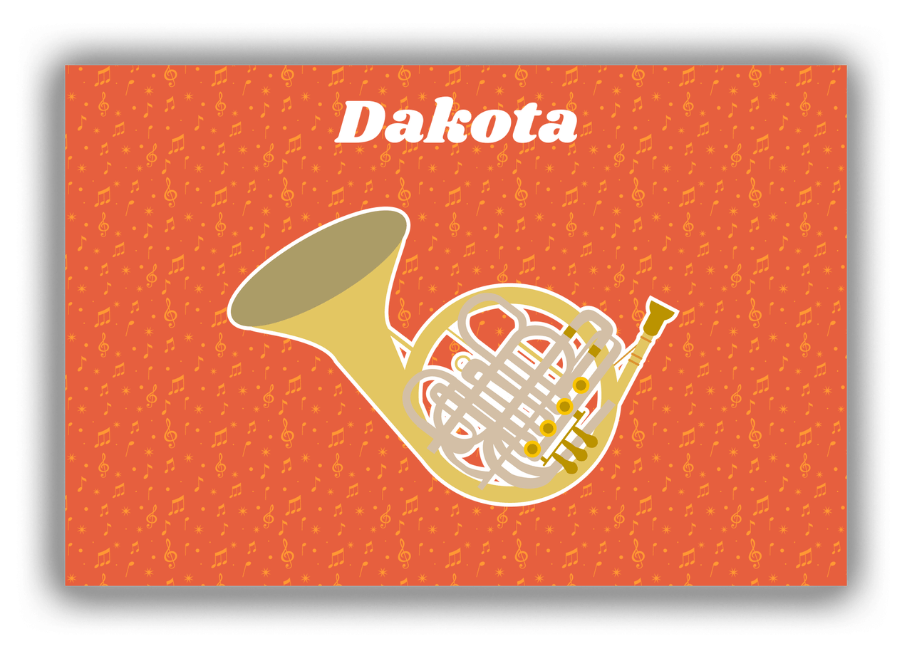 Personalized School Band Canvas Wrap & Photo Print VII - Orange Background - French Horn - Front View