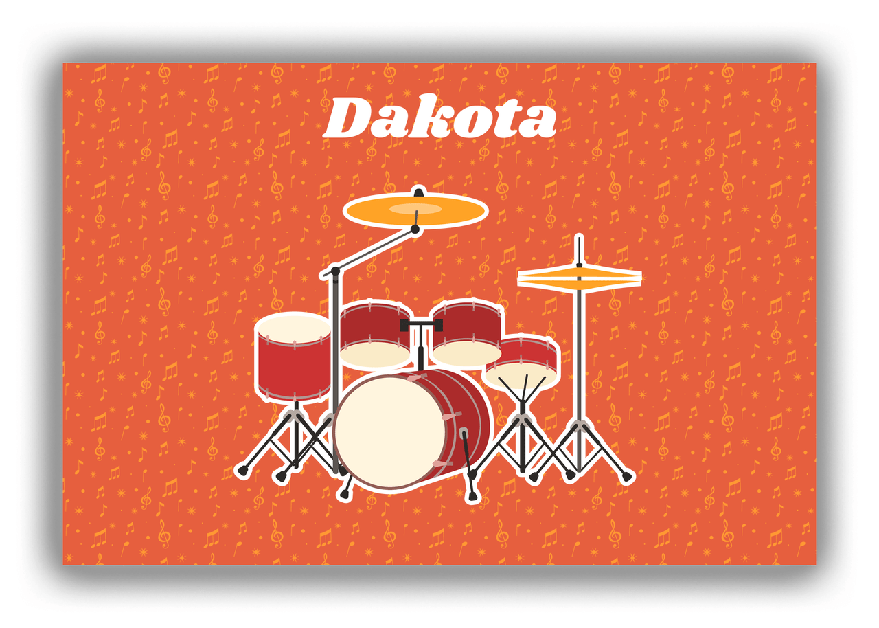 Personalized School Band Canvas Wrap & Photo Print VII - Orange Background - Drum Kit - Front View