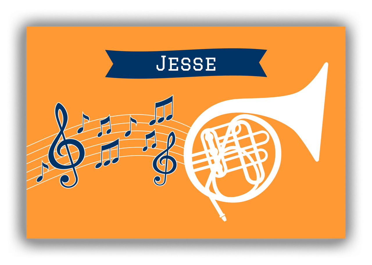 Personalized School Band Canvas Wrap & Photo Print XI - Orange Background - French Horn - Front View