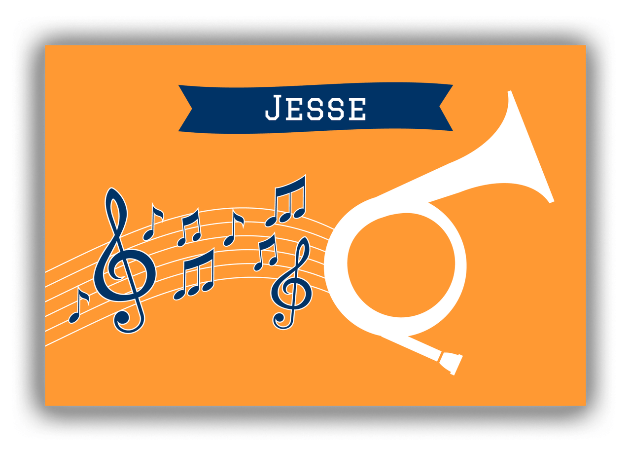 Personalized School Band Canvas Wrap & Photo Print XI - Orange Background - Natural French Horn - Front View