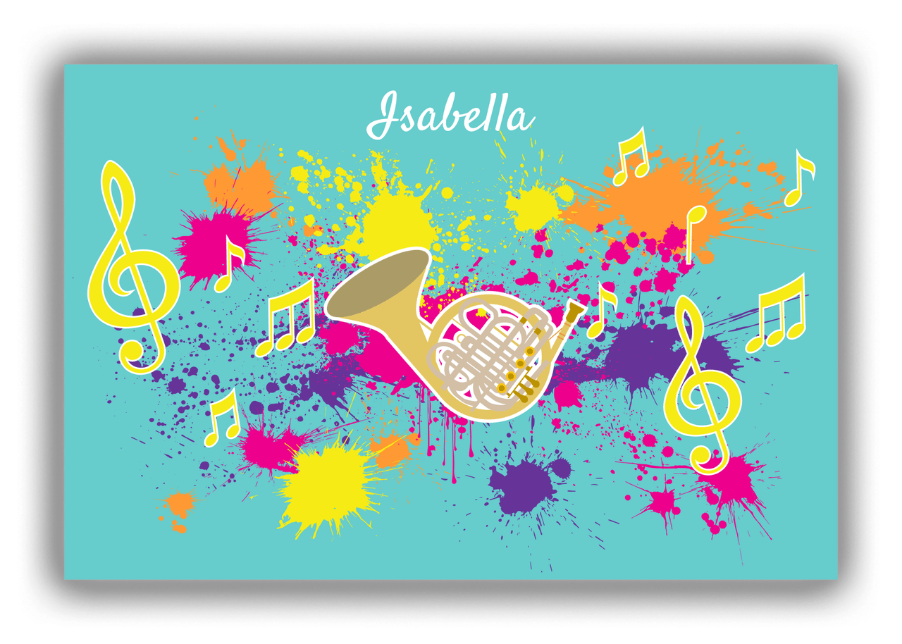 Personalized School Band Canvas Wrap & Photo Print XIII - Teal Background - French Horn - Front View