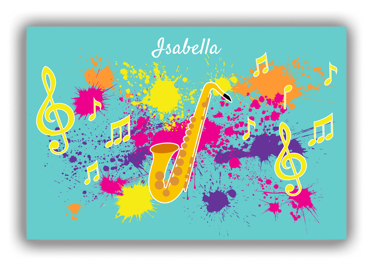 Personalized School Band Canvas Wrap & Photo Print XIII - Teal Background - Alto Sax - Front View