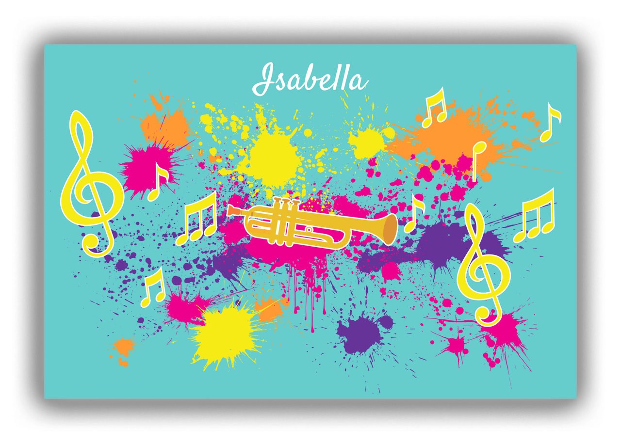 Personalized School Band Canvas Wrap & Photo Print XIII - Teal Background - Trumpet - Front View