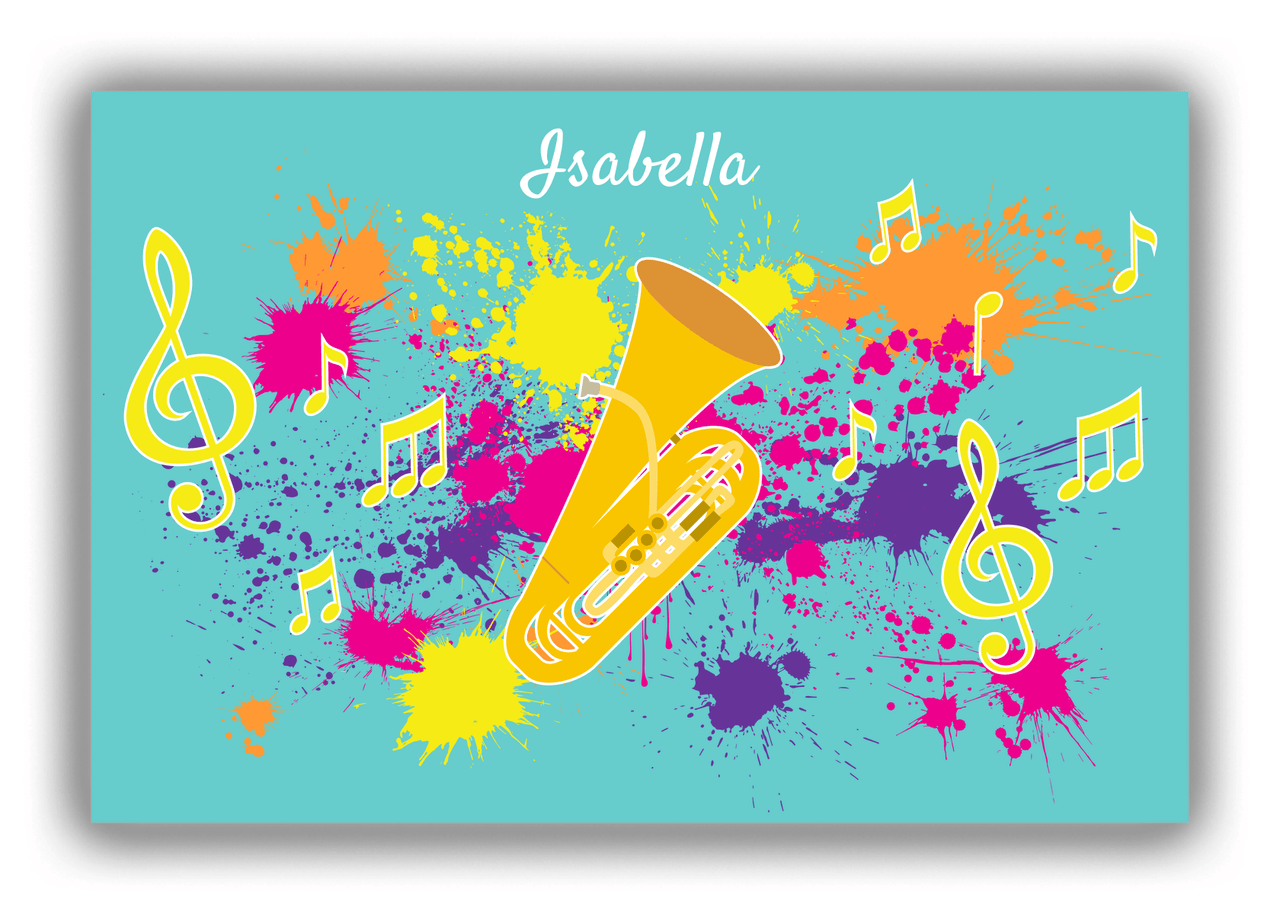 Personalized School Band Canvas Wrap & Photo Print XIII - Teal Background - Baritone - Front View