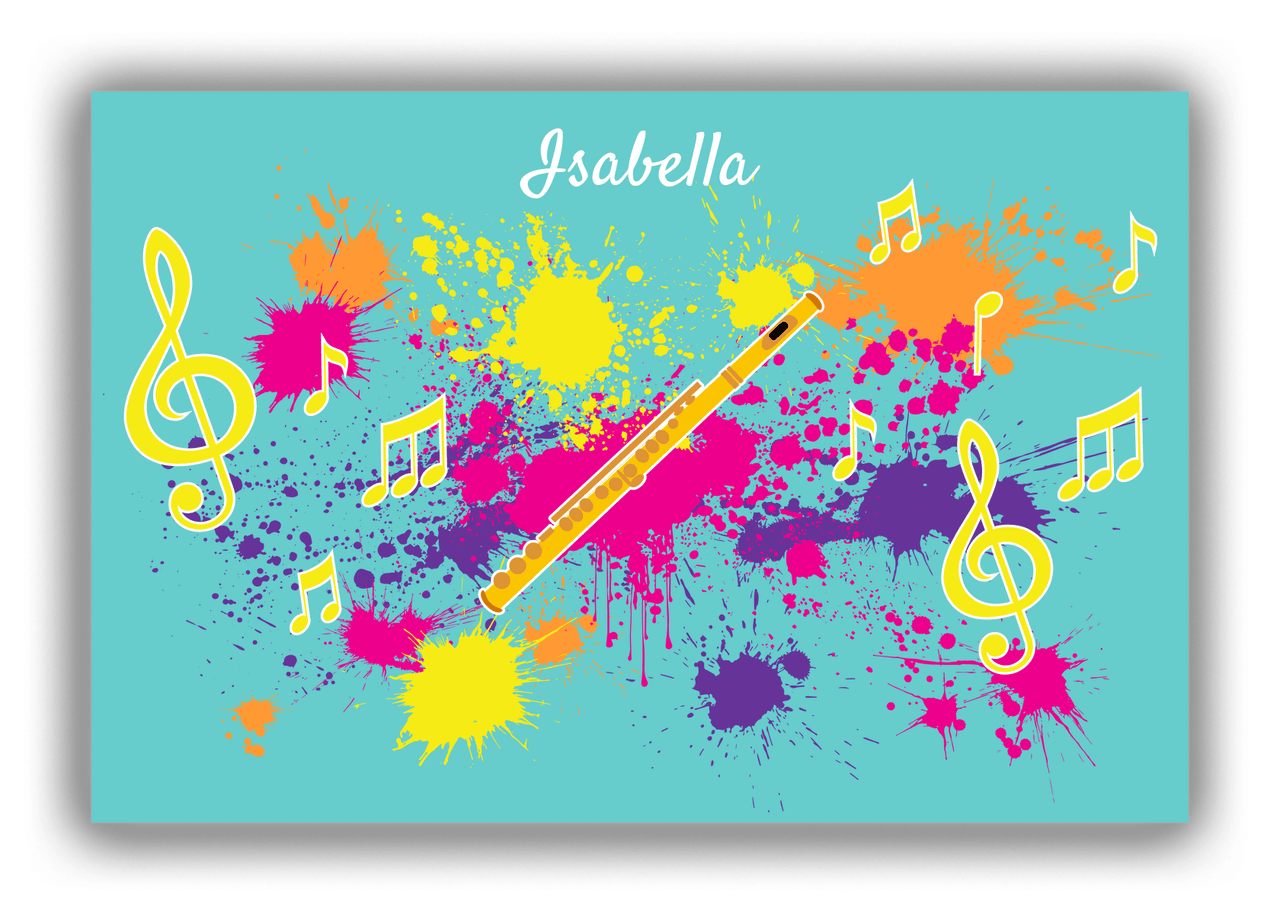 Personalized School Band Canvas Wrap & Photo Print XIII - Teal Background - Flute - Front View