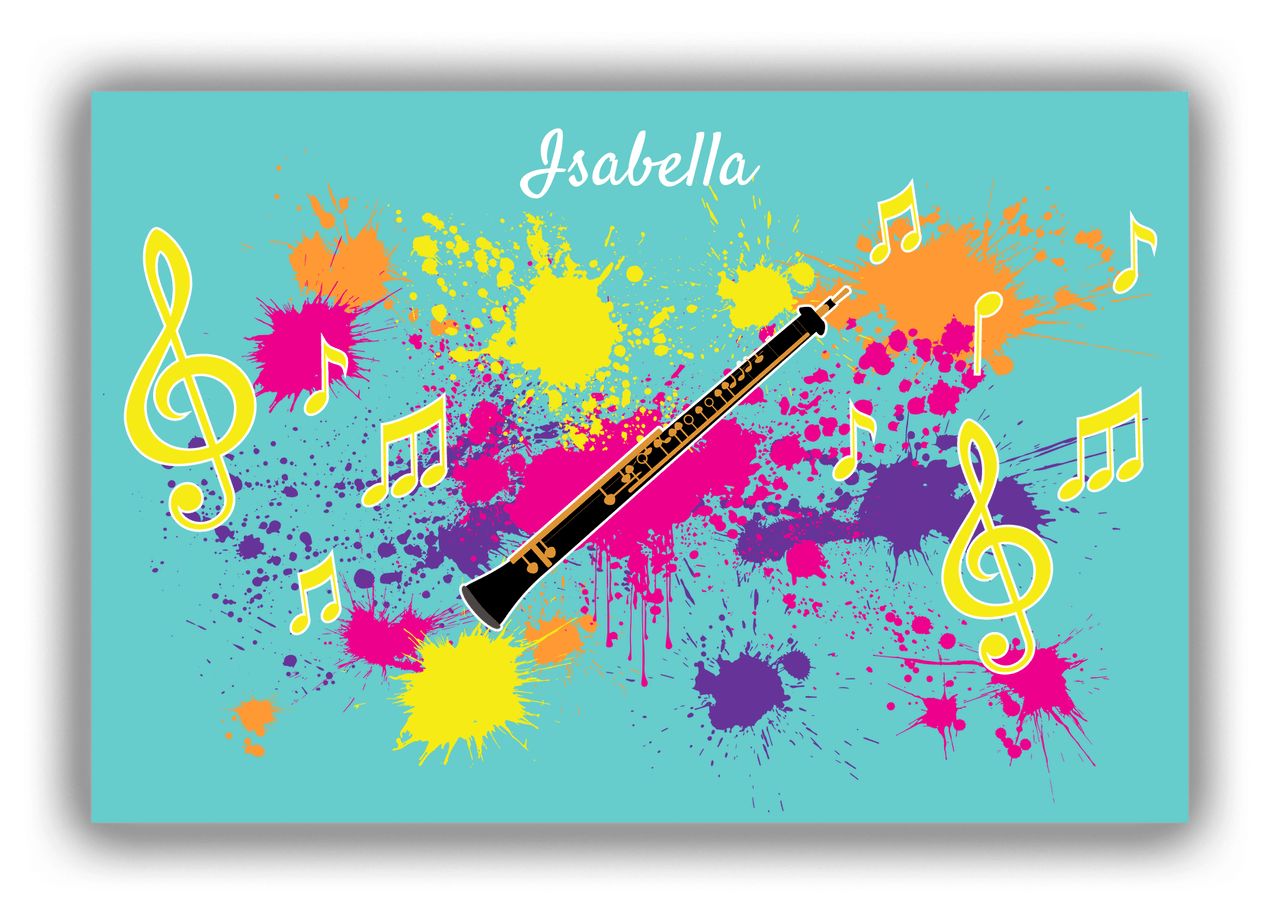 Personalized School Band Canvas Wrap & Photo Print XIII - Teal Background - Oboe - Front View