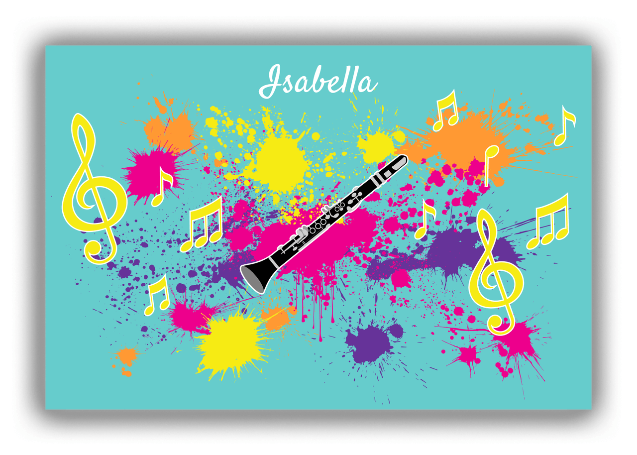 Personalized School Band Canvas Wrap & Photo Print XIII - Teal Background - Clarinet - Front View