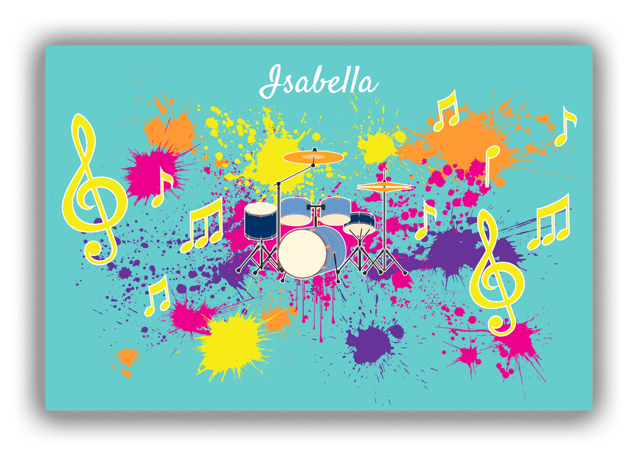 Personalized School Band Canvas Wrap & Photo Print XIII - Teal Background - Drum Kit - Front View